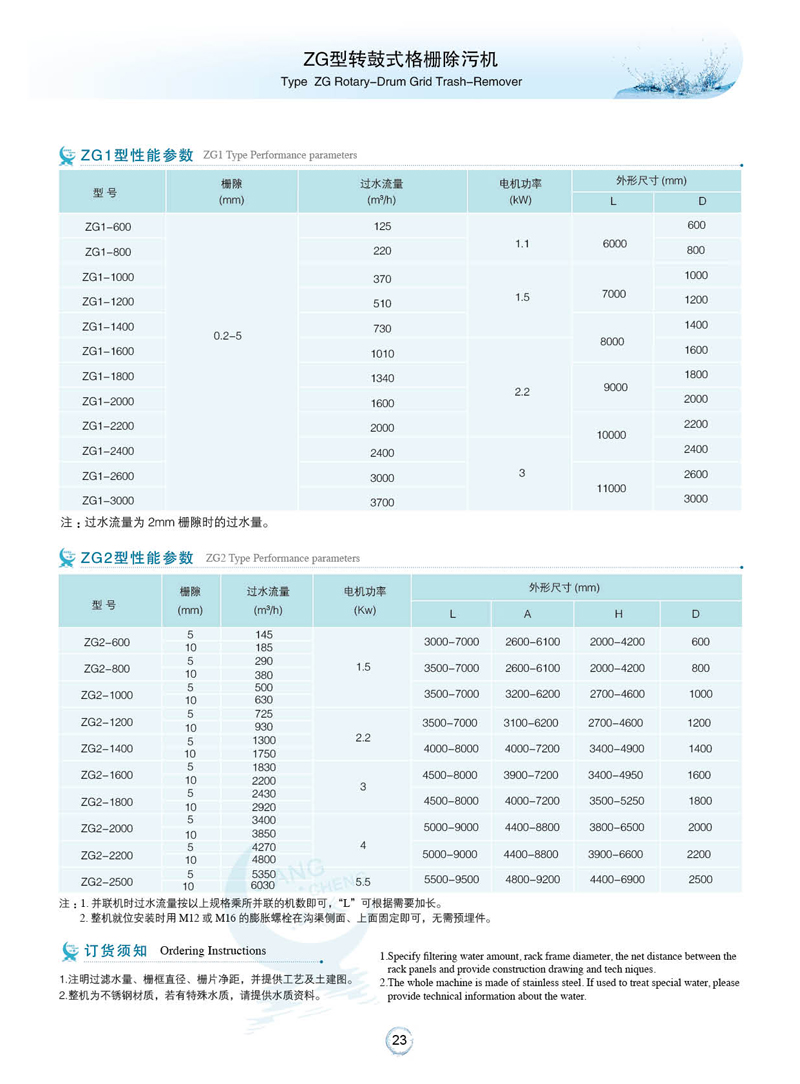 ZG型转鼓式格栅除污机